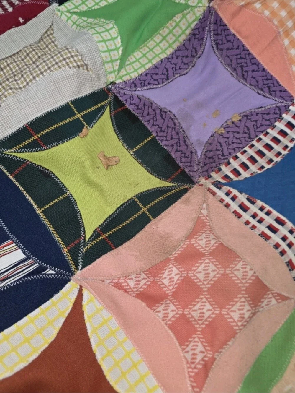 Vintage Handmade Cathedral Windows Reversible Patchwork Quilt